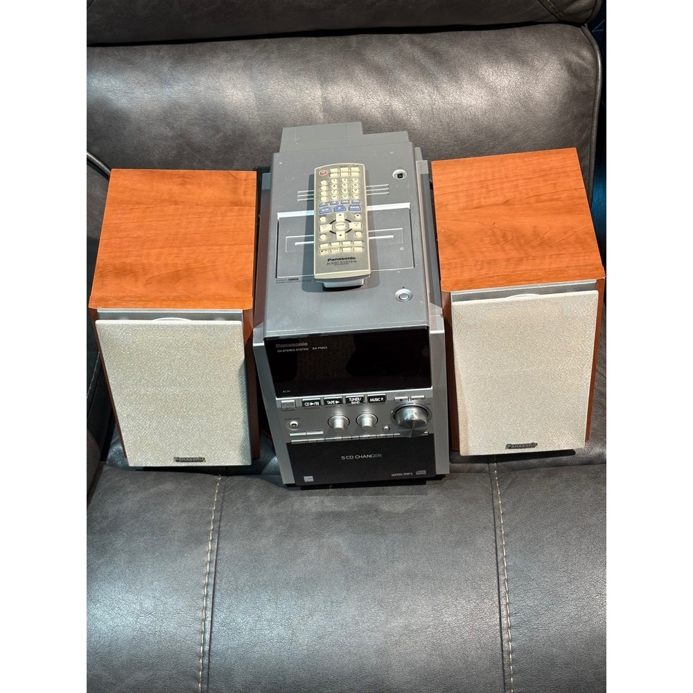 Panasonic SA-PM53 CD Stereo System w/ Speakers 5 Disc Changer Tested Remote